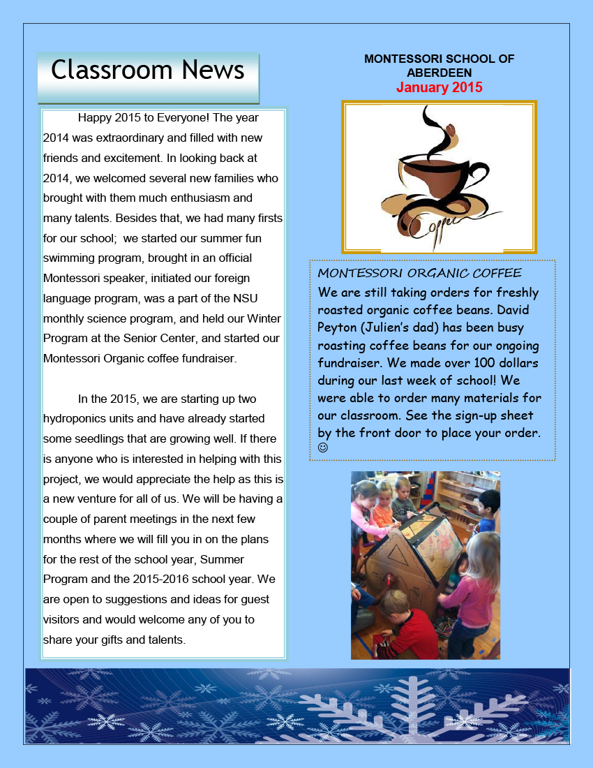January Newsletter 2015 – Montessori School of Aberdeen, SD